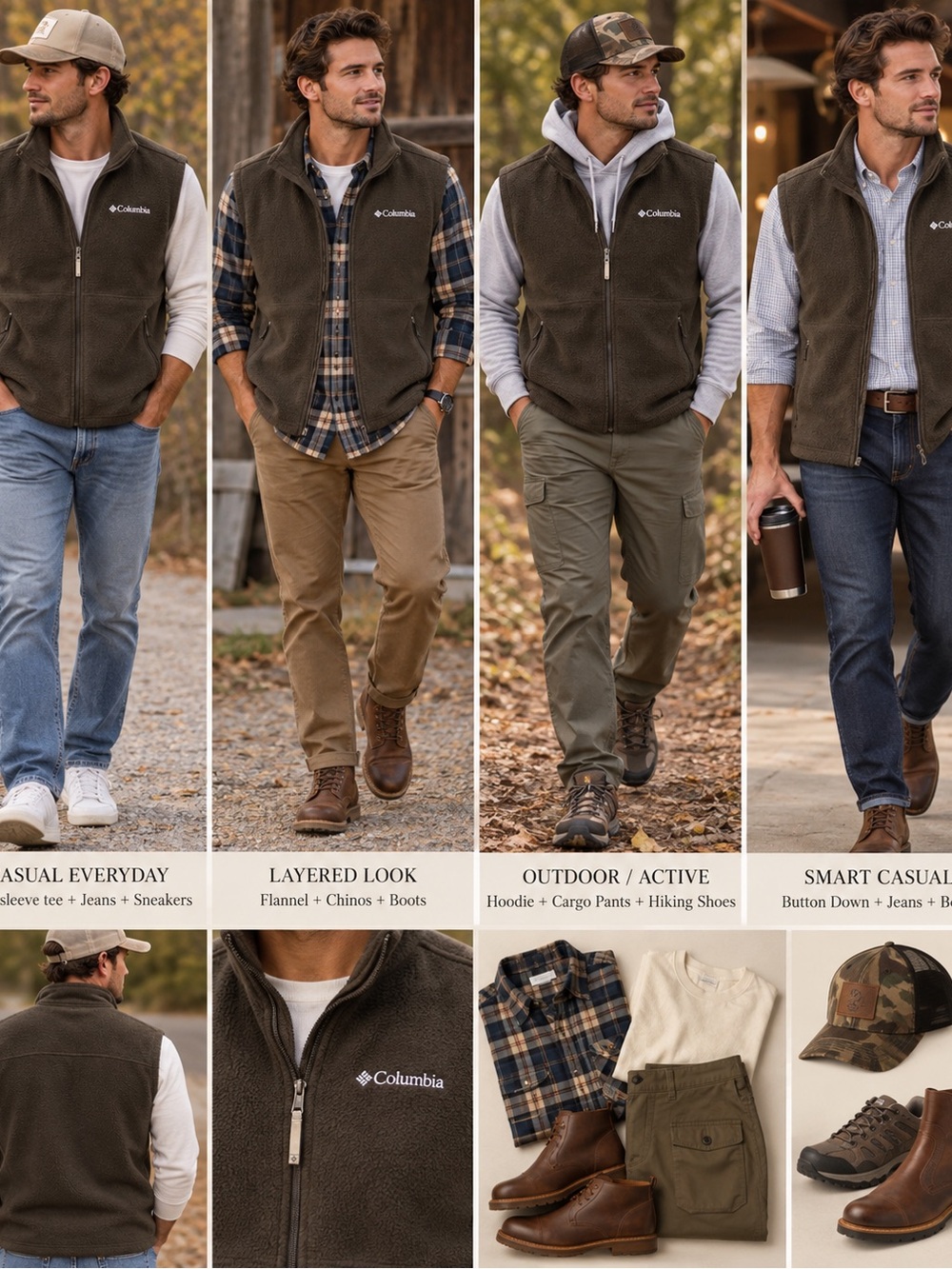 Columbia Men's Dark Chocolate Brown Fleece Vest with Full Zip Pockets